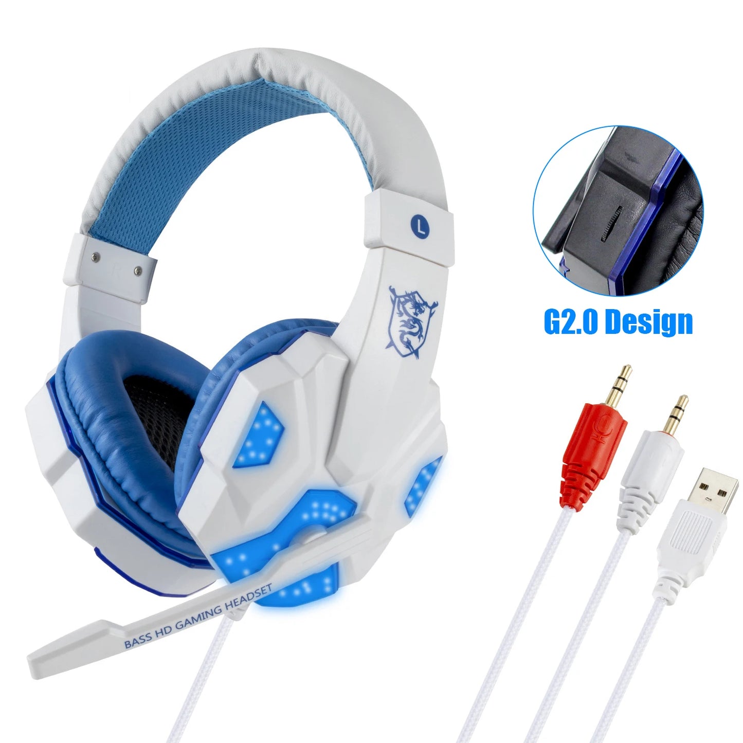 LED Gaming Headset with Microphone – Wired, Bass Stereo for PC, PS4, PS5 & Xbox