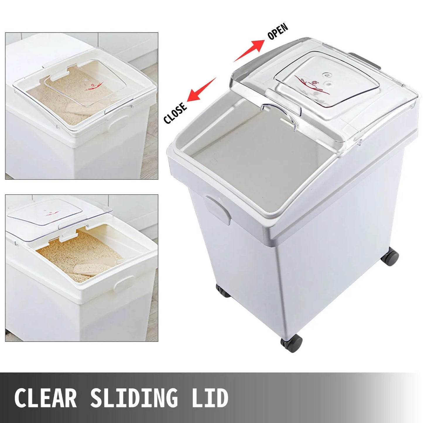 VEVOR 25L Dry Ingredient Storage Bin with Scoop & Casters – Dustproof, Commercial Kitchen