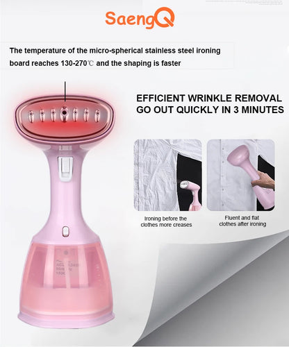 saengQ 1500W Handheld Garment Steamer | Portable Travel Steam Iron | 280ml | Fast Heat | EU Plug | Blue / Violet / Pink