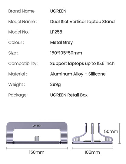 UGREEN Vertical Laptop Stand – Aluminum, Foldable, 1/2/3 Slots for MacBook Air, Pro & Tablets