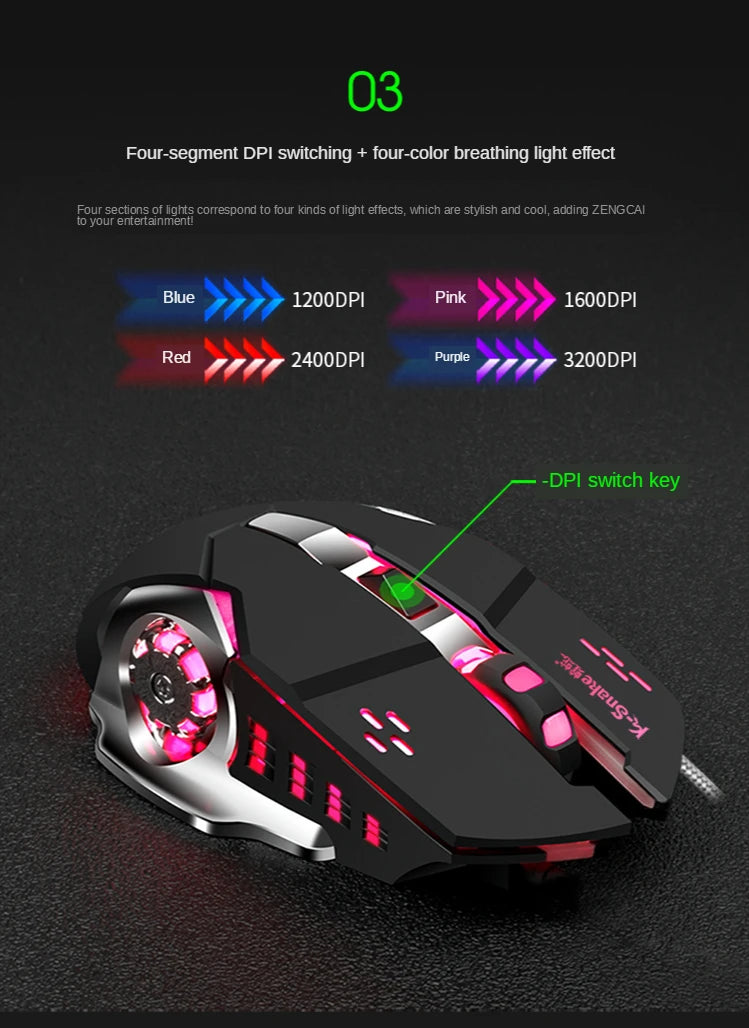 YTOM Viper Q5 Wired Gaming Mouse – 6 Buttons, 4-Grade DPI 1200–3200, Ambidextrous, CE Certified