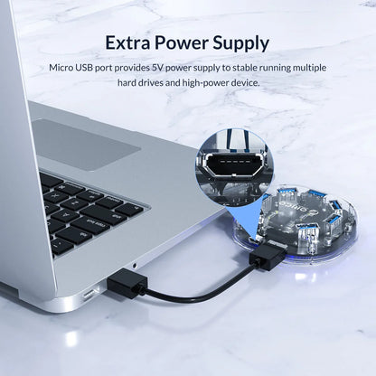 ORICO USB 3.0 Hub – 4 & 7 Port Splitter, Ultra-Slim, OTG, 5Gbps | MacBook & PC Compatible