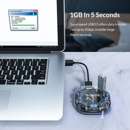 ORICO USB 3.0 Hub – 4 & 7 Port Splitter, Ultra-Slim, OTG, 5Gbps | MacBook & PC Compatible
