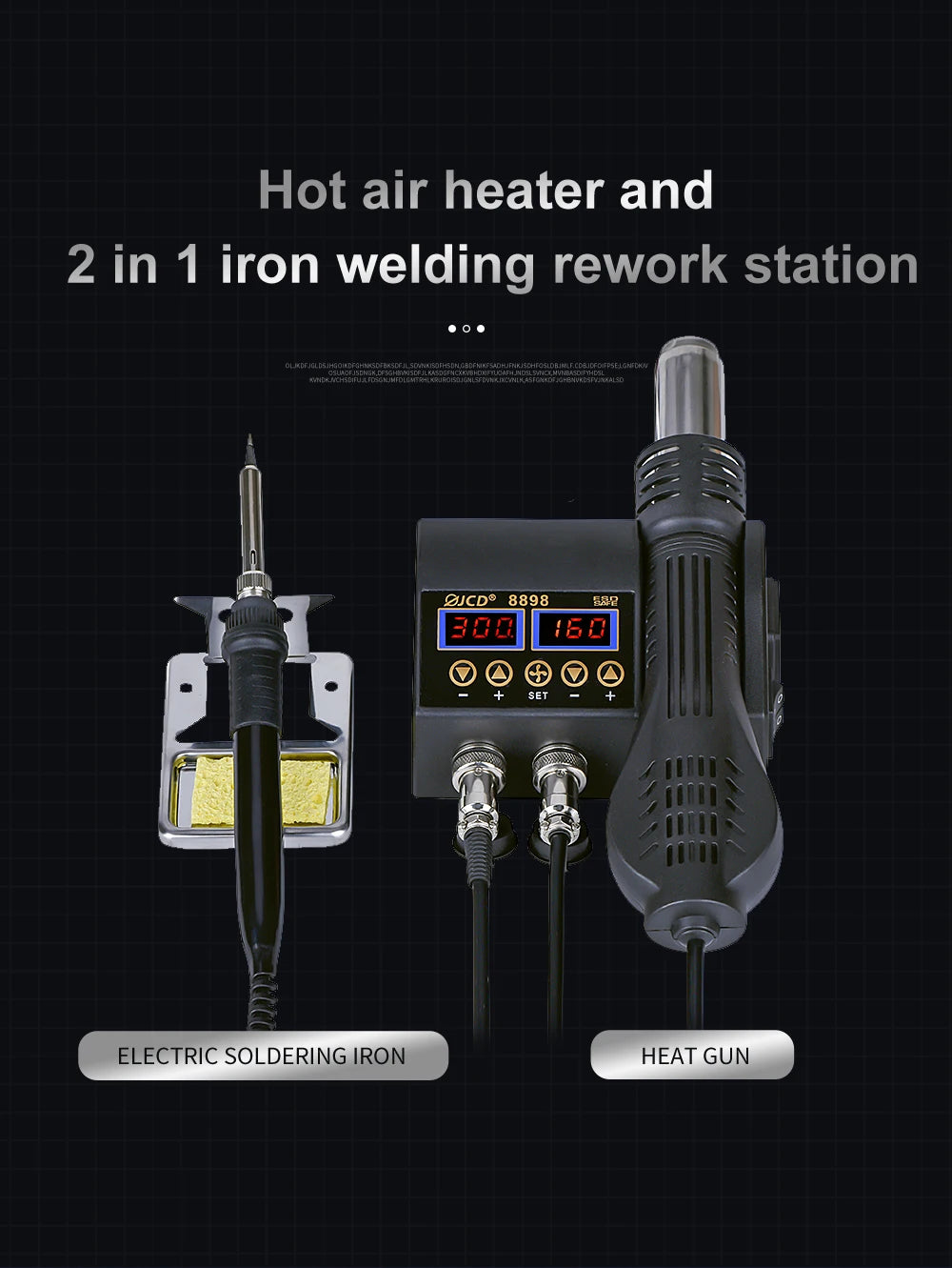 2-in-1 750W Soldering & Rework Station – LCD Digital Display