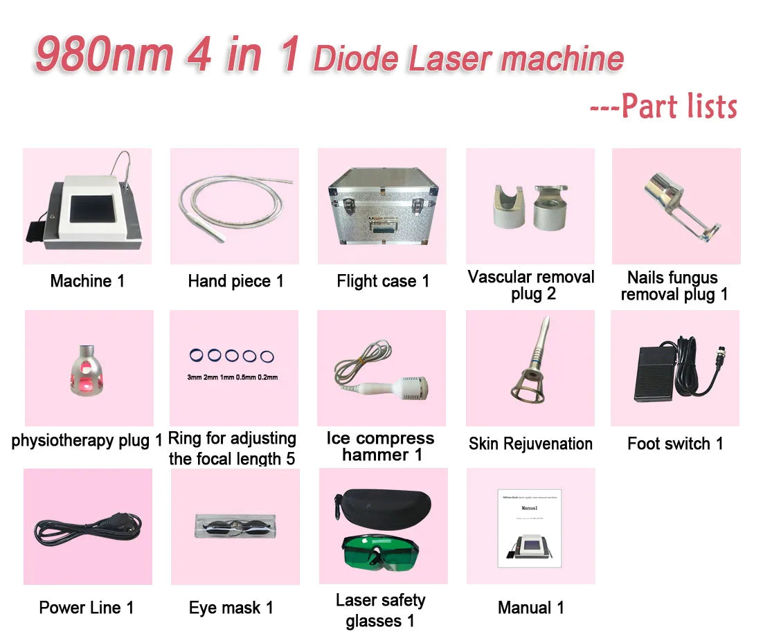 60W 980nm Diode Laser Machine – 6-in-1 Spider Vein & Nail Fungus Removal