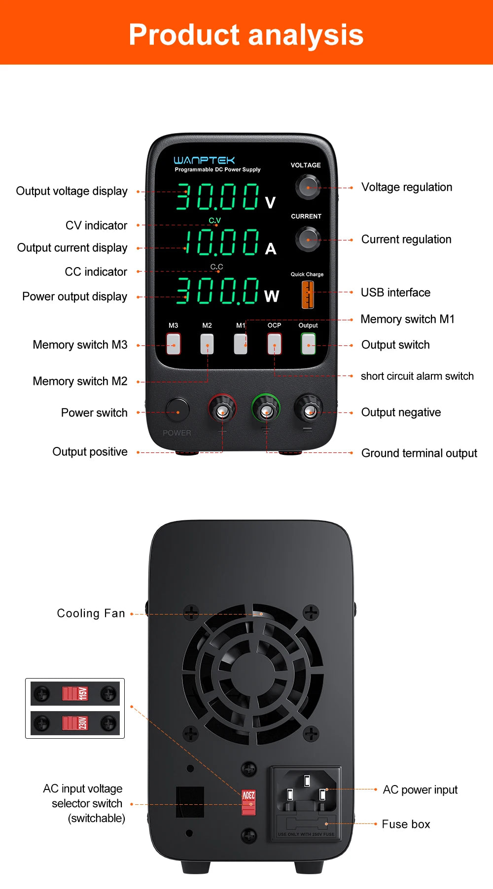 Wanptek Adjustable DC Lab Bench Power Supply