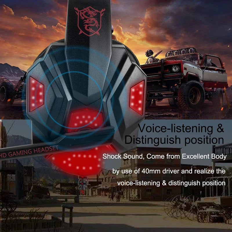 LED Gaming Headset with Microphone – Wired, Bass Stereo for PC, PS4, PS5 & Xbox