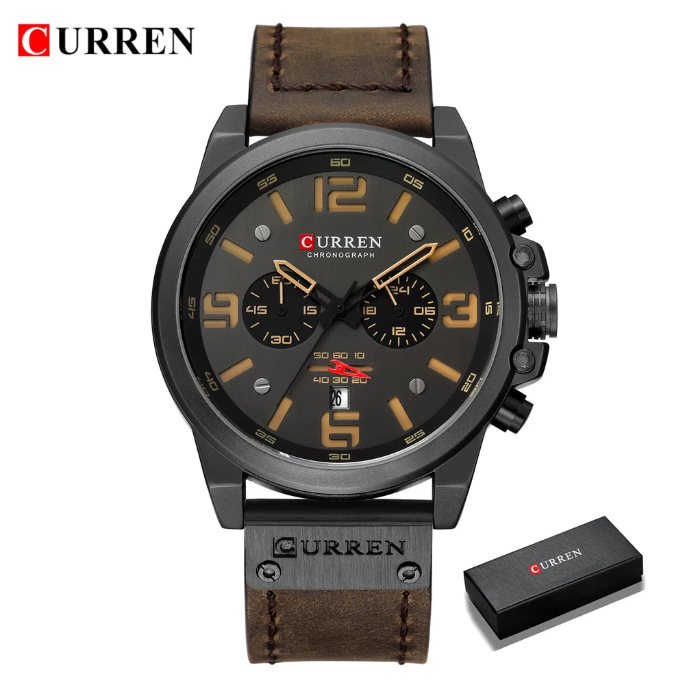 CURREN Men's Luxury Sport Chronograph Watch – Waterproof, Military, Genuine Leather, Quartz