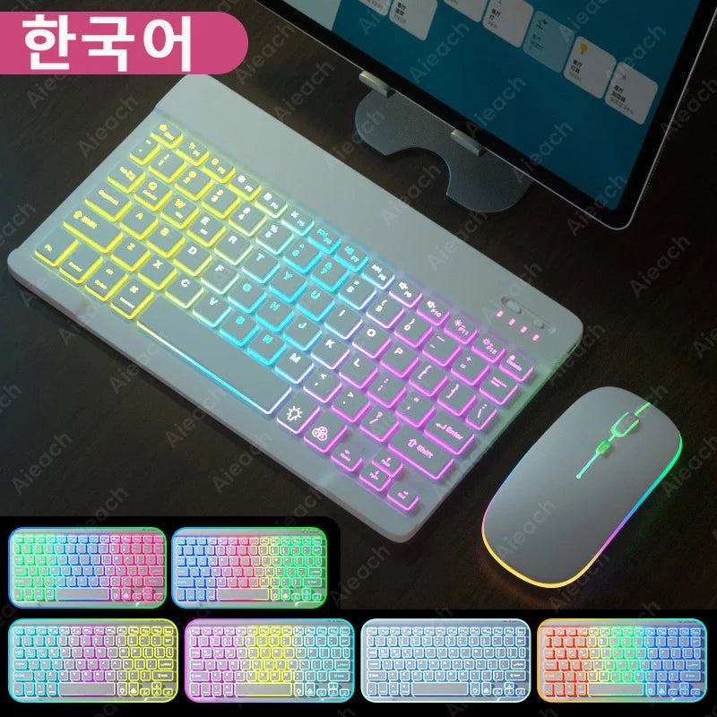 Wireless Bluetooth Keyboard with Rainbow Backlit – Tablet, iPad, Phone, Android, iOS, Windows