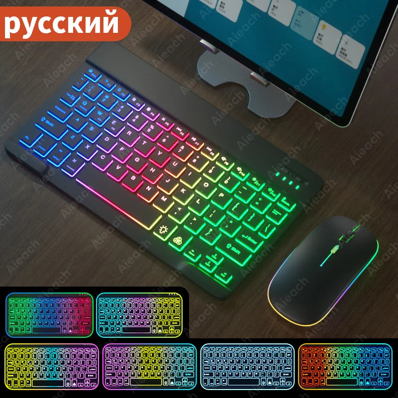 Wireless Bluetooth Keyboard with Rainbow Backlit – Tablet, iPad, Phone, Android, iOS, Windows