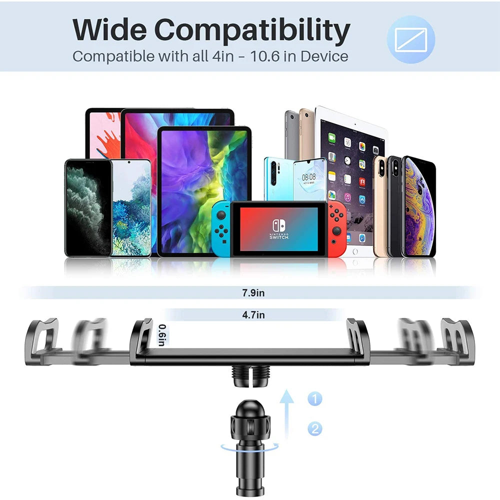 Flexible R.E.D. Shopping tablet arm stand holder with adjustable mount for iPad, Xiaomi, Kindle on bed, wall, or tripod.