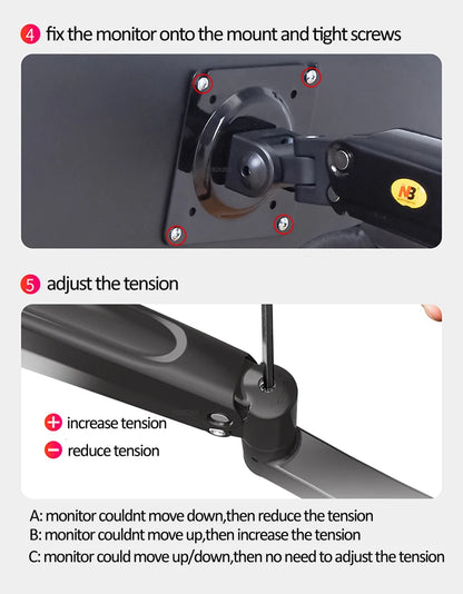 NB H180 Double monitor desk Holder Arm Gas Spring Full Motion 17"-27" LCD TV Mount ergonomic dual arm clamp bracket 2-9kgs each