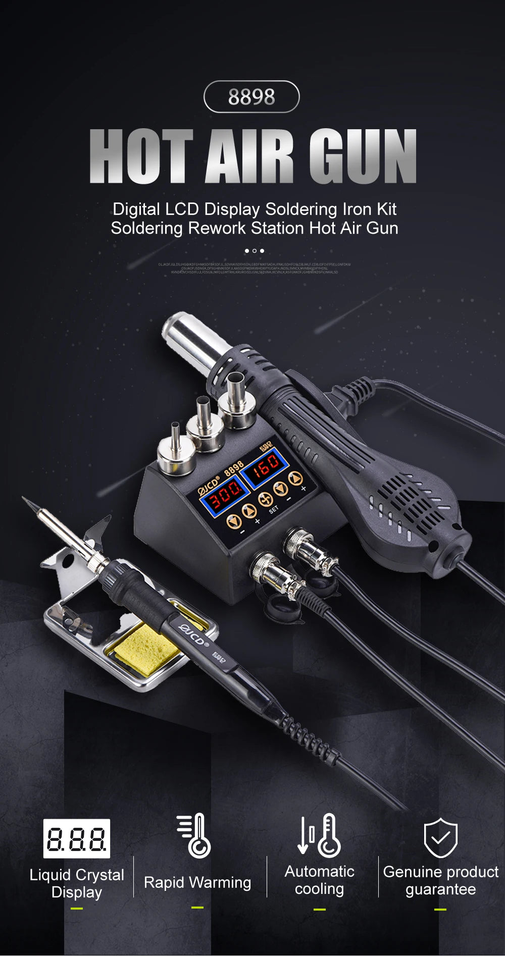 2-in-1 750W Soldering & Rework Station – LCD Digital Display