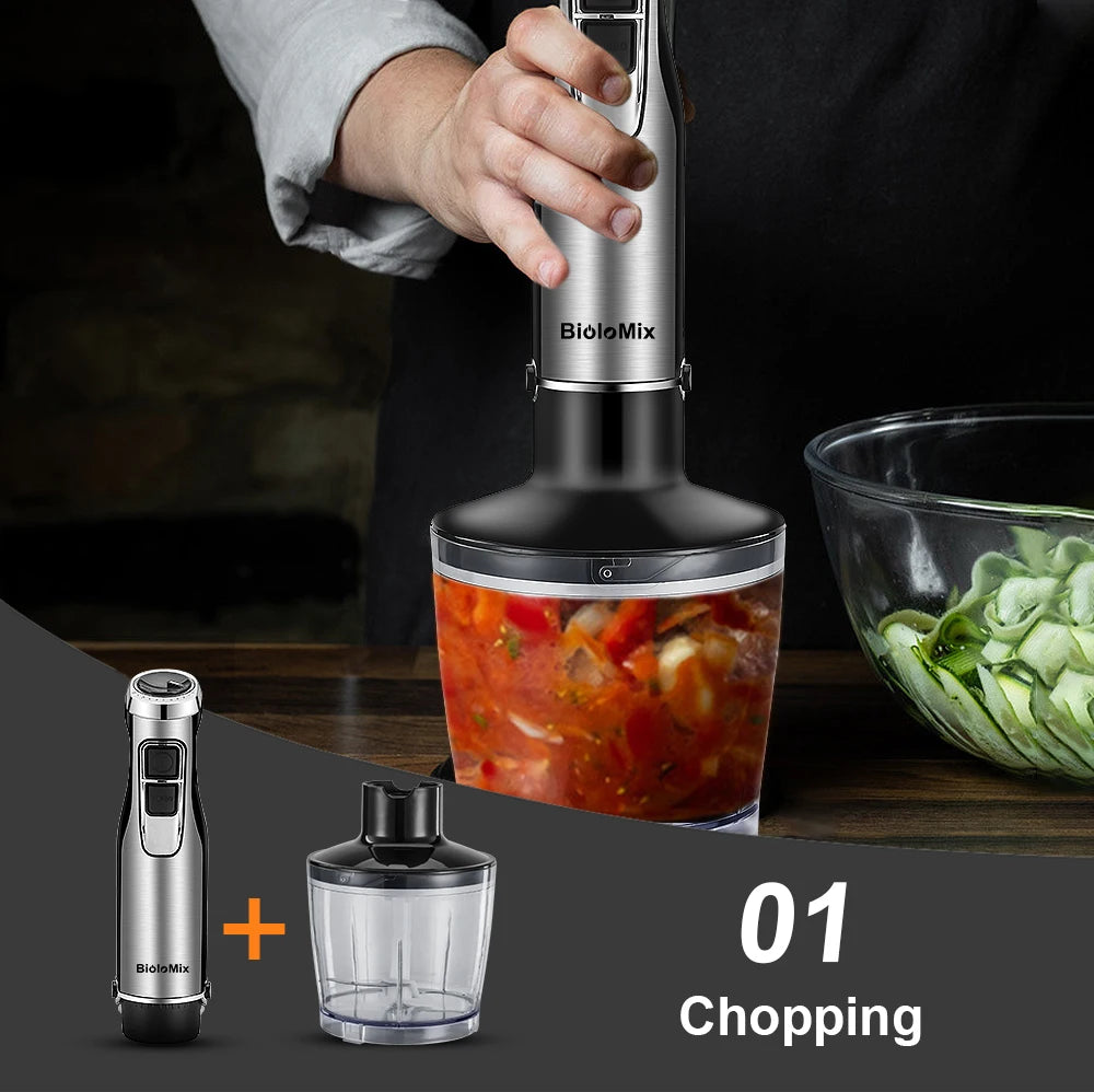 BioloMix 4-in-1 1200W Immersion Hand Blender | Chopper & Smoothie Cup | Stainless Steel Ice Blades | EU Plug