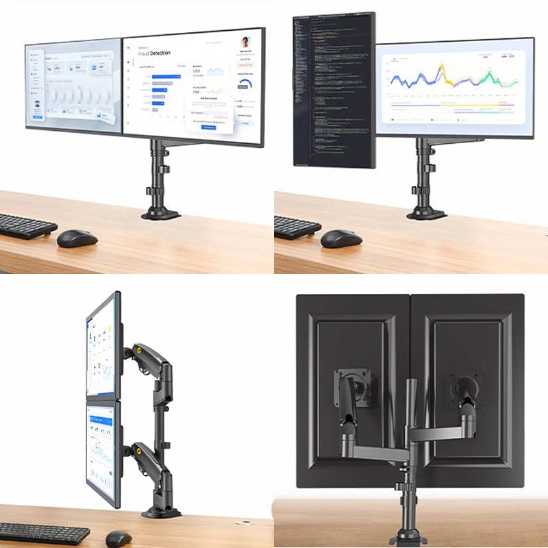 NB H180 Double monitor desk Holder Arm Gas Spring Full Motion 17"-27" LCD TV Mount ergonomic dual arm clamp bracket 2-9kgs each
