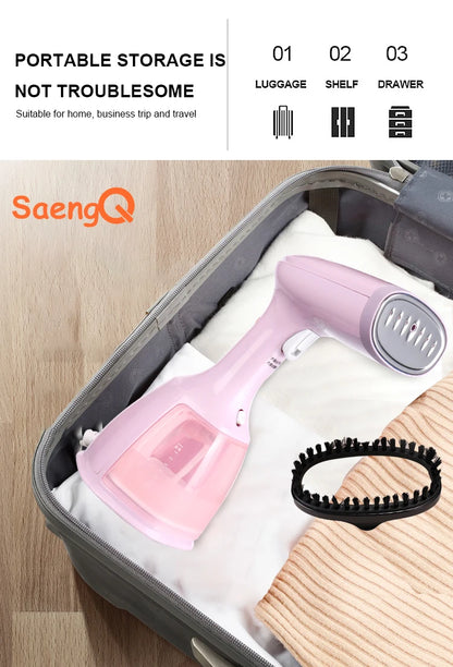 saengQ 1500W Handheld Garment Steamer | Portable Travel Steam Iron | 280ml | Fast Heat | EU Plug | Blue / Violet / Pink
