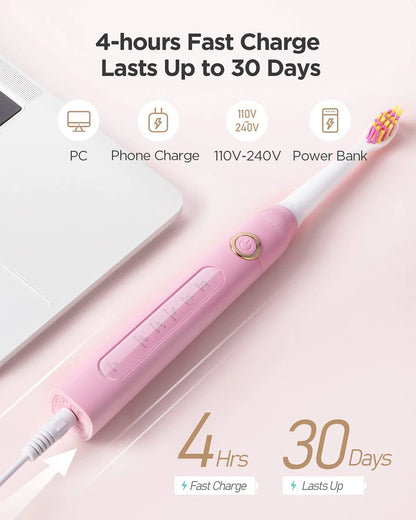 Fairywill FW-D7 Electric Sonic Toothbrush | USB Rechargeable, Waterproof, 8 Replacement Heads