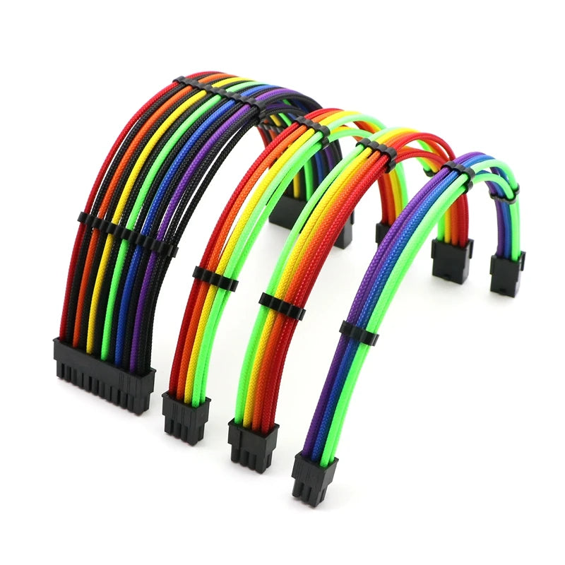 Unyisi Sleeved ATX Power Extension Cable Kit – 24Pin, CPU 4+4Pin, GPU 6+2Pin, 30cm