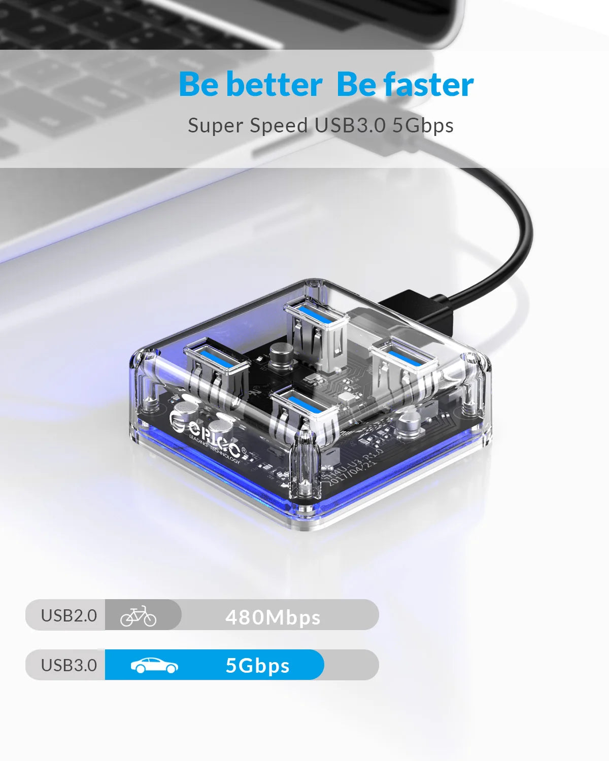 ORICO USB 3.0 Hub – 4 & 7 Port Splitter, Ultra-Slim, OTG, 5Gbps | MacBook & PC Compatible