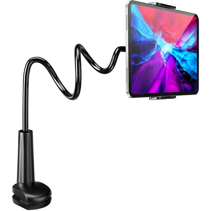 Flexible R.E.D. Shopping tablet arm stand holder mounted on bed, wall, or tripod for iPad, Xiaomi, and Kindle tablets.