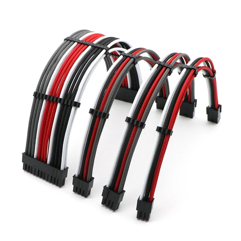 ATX Power Extension Cable Kit – 180° Sleeved, 24-Pin, CPU 4+4 Pin, GPU 6+2 Pin, 30cm, Custom Color