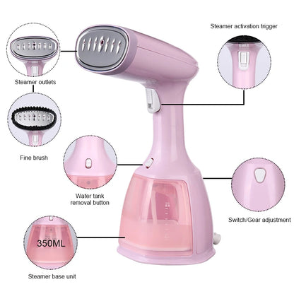 saengQ 1500W Handheld Garment Steamer | Portable Travel Steam Iron | 280ml | Fast Heat | EU Plug | Blue / Violet / Pink