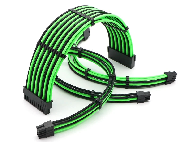 ATX Power Extension Cable Kit – 180° Sleeved, 24-Pin, CPU 4+4 Pin, GPU 6+2 Pin, 30cm, Custom Color