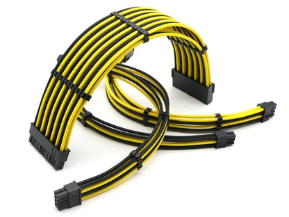 ATX Power Extension Cable Kit – 180° Sleeved, 24-Pin, CPU 4+4 Pin, GPU 6+2 Pin, 30cm, Custom Color