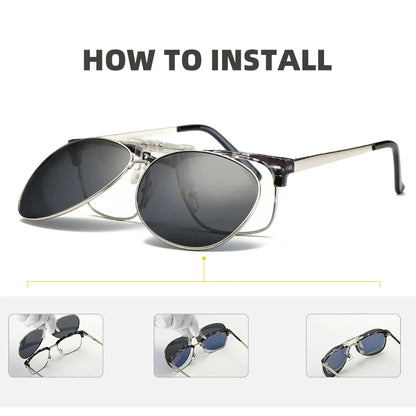VIVIBEE oversized pilot clip-on sunglasses with polarized lenses, black frame, and flip-up design by R.E.D. Shopping.