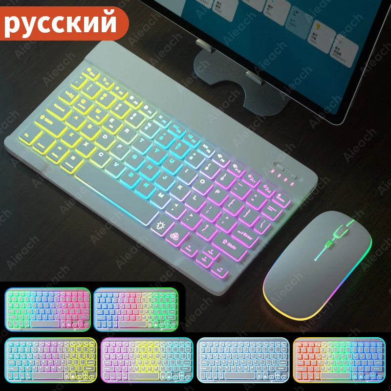 Wireless Bluetooth Keyboard with Rainbow Backlit – Tablet, iPad, Phone, Android, iOS, Windows