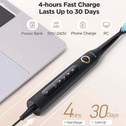 Fairywill FW-D7 Electric Sonic Toothbrush | USB Rechargeable, Waterproof, 8 Replacement Heads
