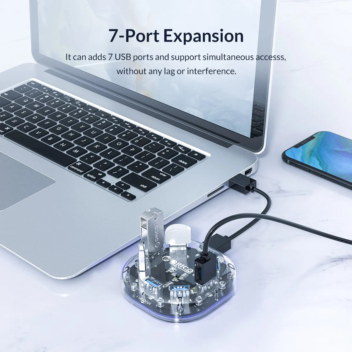 ORICO USB 3.0 Hub – 4 & 7 Port Splitter, Ultra-Slim, OTG, 5Gbps | MacBook & PC Compatible