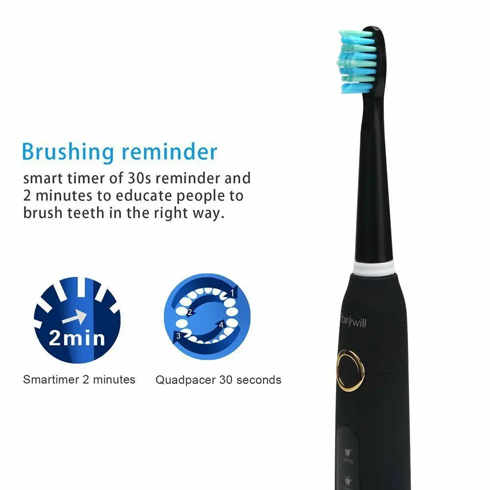 Fairywill FW-D7 Electric Sonic Toothbrush | USB Rechargeable, Waterproof, 8 Replacement Heads