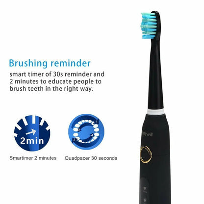 Fairywill FW-D7 Electric Sonic Toothbrush | USB Rechargeable, Waterproof, 8 Replacement Heads