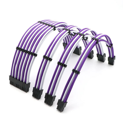 ATX Power Extension Cable Kit – 180° Sleeved, 24-Pin, CPU 4+4 Pin, GPU 6+2 Pin, 30cm, Custom Color