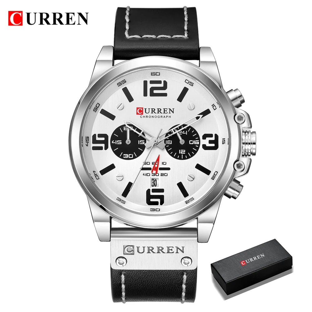 CURREN Men's Luxury Sport Chronograph Watch – Waterproof, Military, Genuine Leather, Quartz