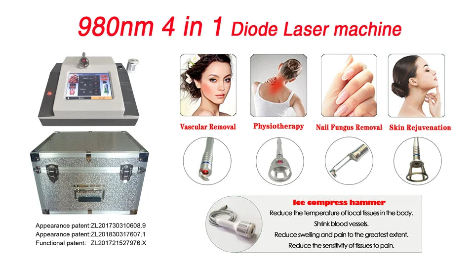 60W 980nm Diode Laser Machine – 6-in-1 Spider Vein & Nail Fungus Removal