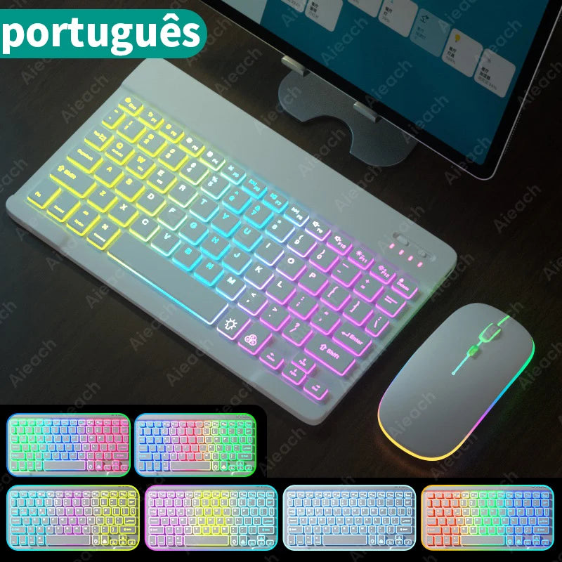 Wireless Bluetooth Keyboard with Rainbow Backlit – Tablet, iPad, Phone, Android, iOS, Windows