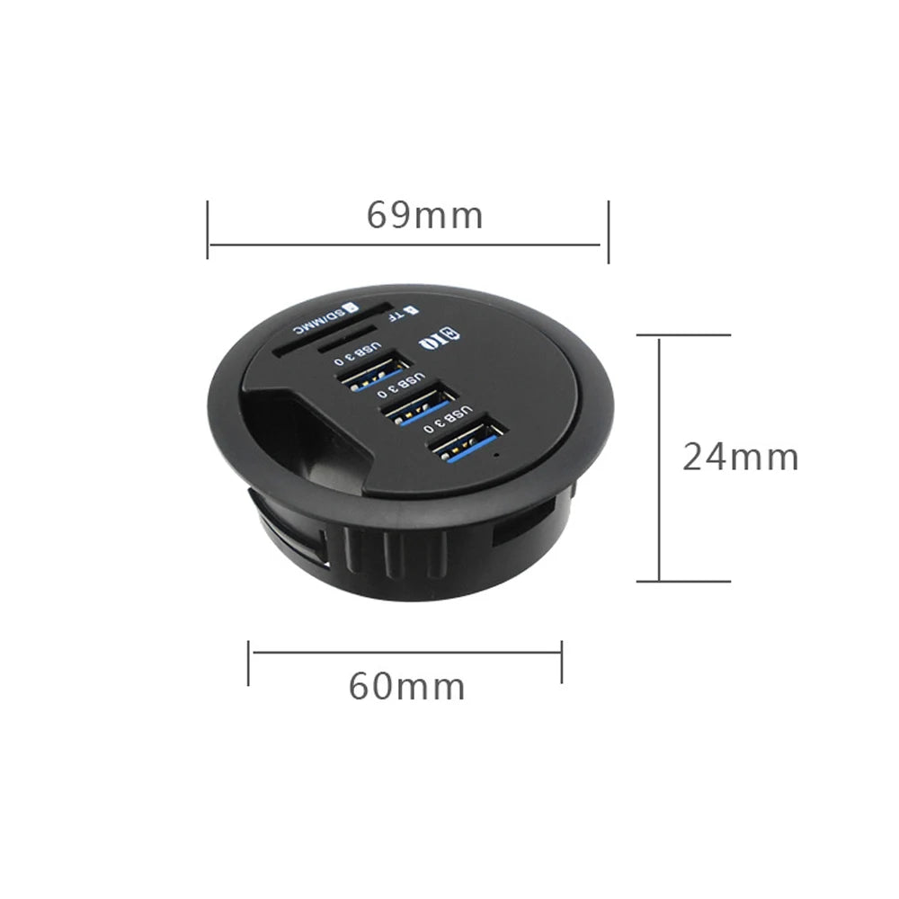 OllyMurs USB 3.0 Desk Hub – 5-in-1, SD/TF, Type-C, 80cm Cable, Desktop Mount