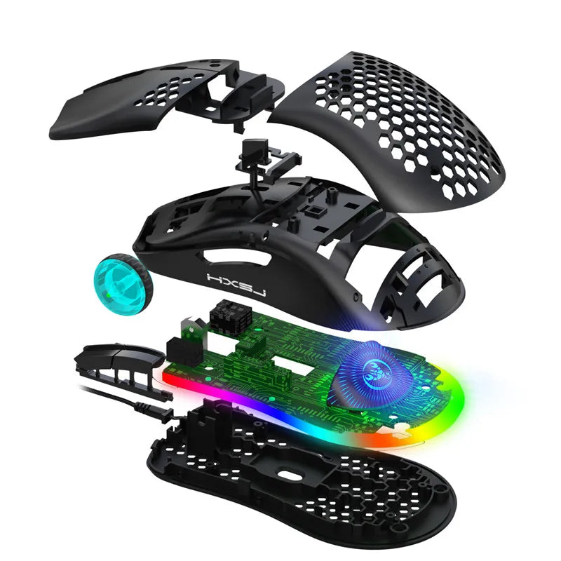 Lightweight R.E.D. Shopping gaming mouse with RGB lighting, honeycomb design, 6400 DPI, wired connection, for computers and laptops