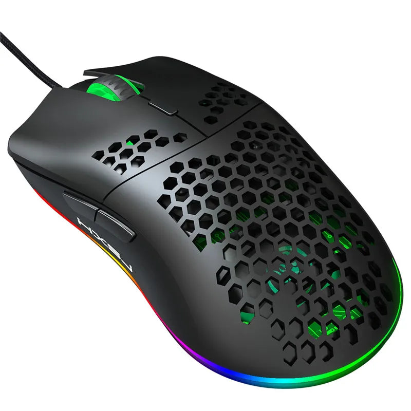 Lightweight R.E.D. Shopping gaming mouse with RGB lighting, 6400 DPI, honeycomb hollow design, wired USB, for computers and laptops
