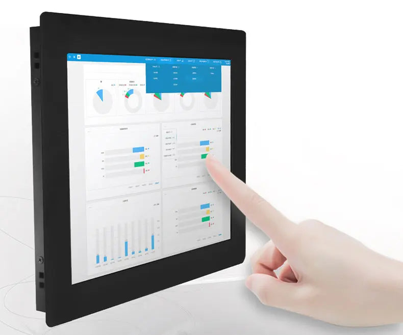 All-in-one industrial panel PC by R.E.D. Shopping with 10-15 inch resistive touchscreen, Intel Core i3, running Windows 10 Pro.