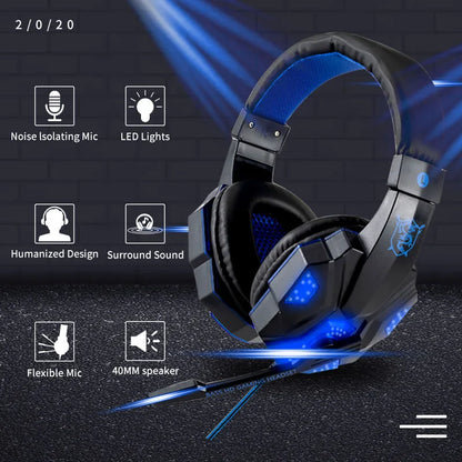 LED Gaming Headset with Microphone – Wired, Bass Stereo for PC, PS4, PS5 & Xbox