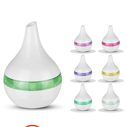 300ml Ultrasonic Humidifier & Aroma Diffuser | Essential Oil | Cool Mist | 7-Color LED | Wood Grain | Home & Office