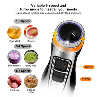 BioloMix 4-in-1 1200W Immersion Hand Blender | Chopper & Smoothie Cup | Stainless Steel Ice Blades | EU Plug