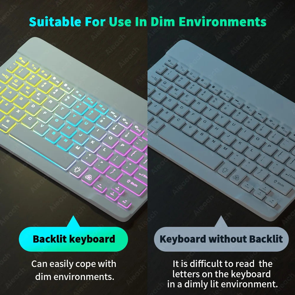 Wireless Bluetooth Keyboard with Rainbow Backlit – Tablet, iPad, Phone, Android, iOS, Windows