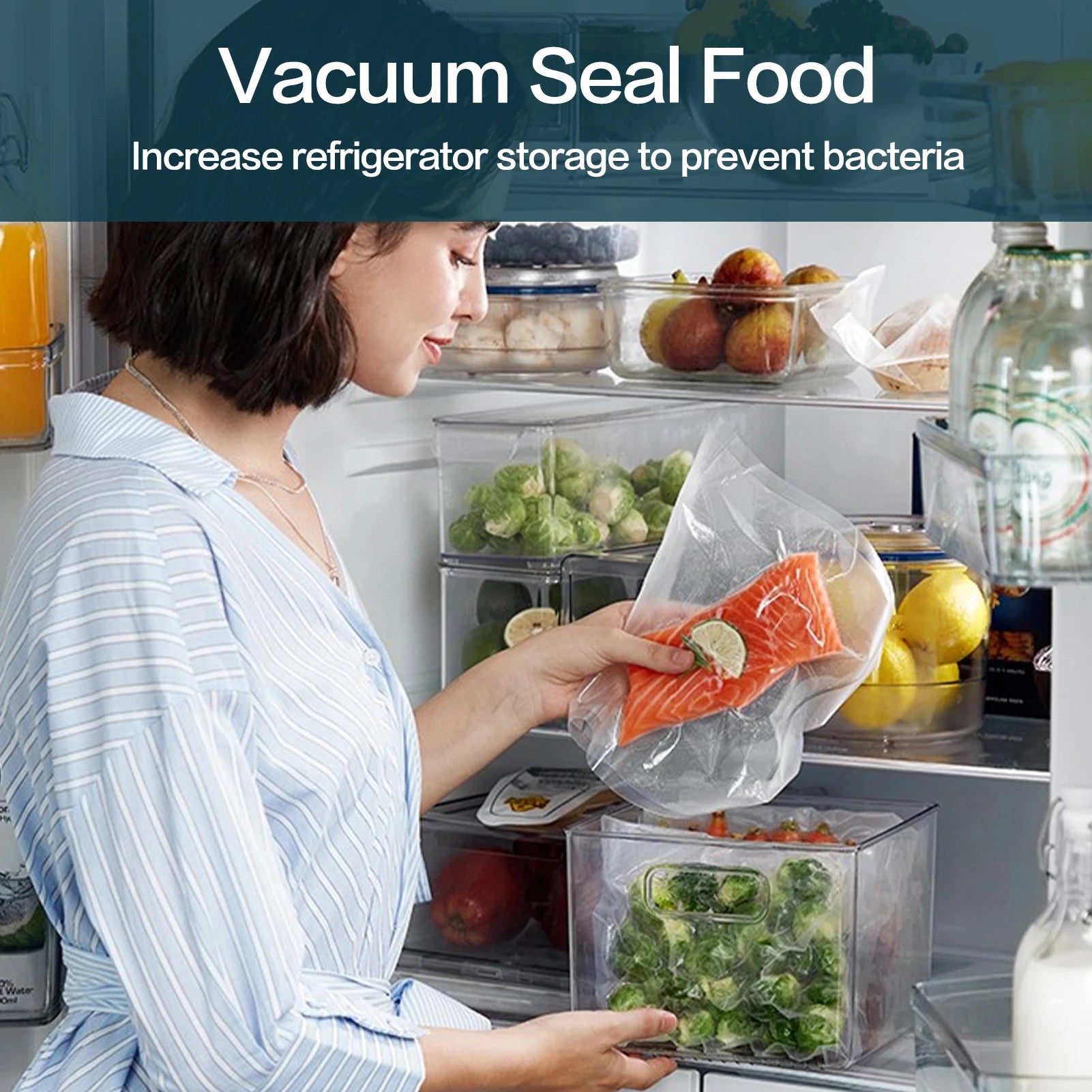 SEATAO vacuum storage bags for food, long-lasting vacuum sealer rolls in various sizes, perfect for food preservation and storage.