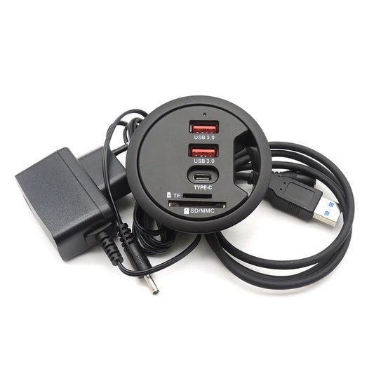 OllyMurs USB 3.0 Desk Hub – 5-in-1, SD/TF, Type-C, 80cm Cable, Desktop Mount