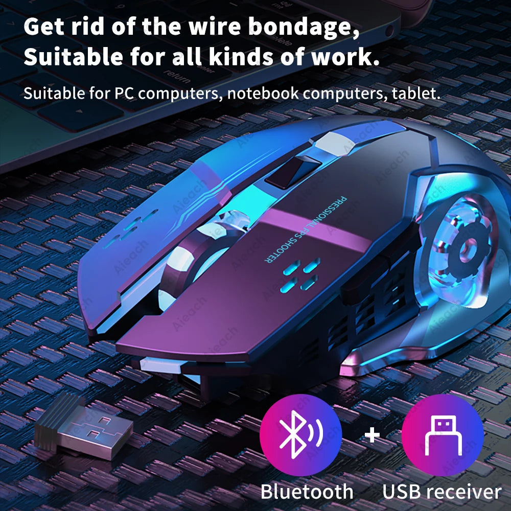 AIEACH Bluetooth Wireless Gaming Mouse – Rechargeable, RGB Backlight, E-Sports Style for PC