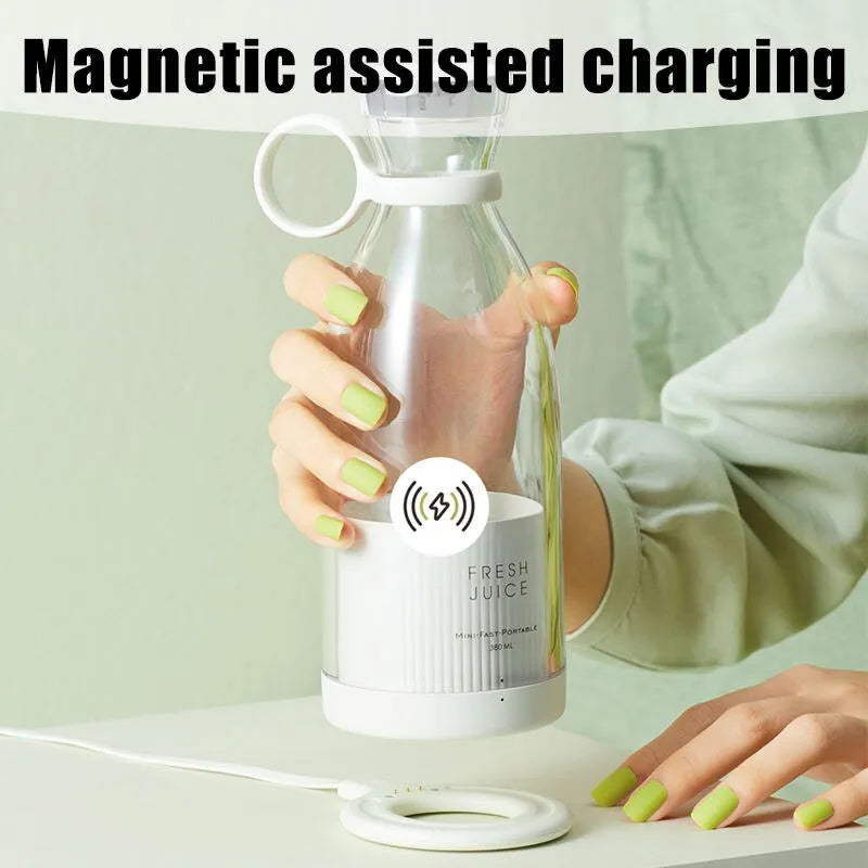 Wireless 4-blade portable USB rechargeable blender by R.E.D. Shopping, showing sleek compact design and blending jar.